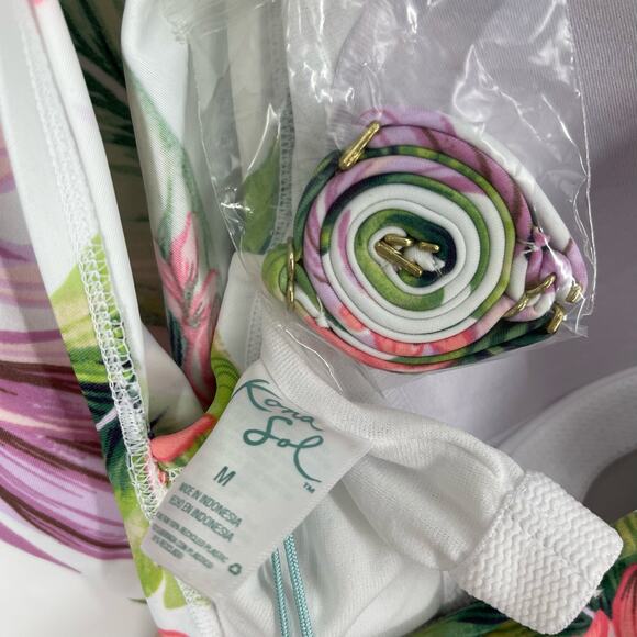 NWT Kona Sol One Piece Floral Swimsuit Size Medium 8/10 Off Shoulder Flounce - Picture 4 of 7